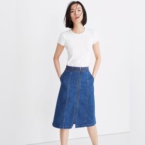 Madewell Rigid Denim Zip Midi Skirt in Farley Wash
